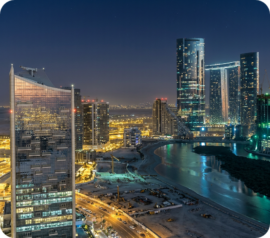 City skyline at dusk